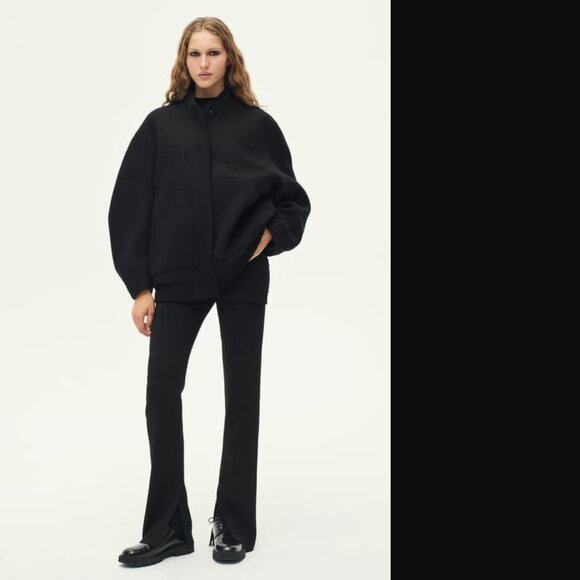 ZARA ZW COLLECTION WOMEN BLACK WOOL BLEND BOMBER JACKET SIZE S NWT - Picture 1 of 8